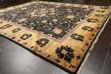 8x10 Charcoal, Gold, Tan Color Hand Knotted Oushak Wool Traditional Oriental Rug