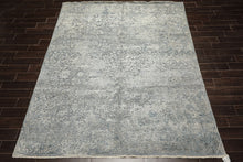 8x10 Aqua, Silver, Gray Color Hand Knotted Sherpa Wool & Bamboo Silk Modern & Contemporary Oriental Rug