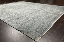 8x10 Aqua, Silver, Gray Color Hand Knotted Sherpa Wool & Bamboo Silk Modern & Contemporary Oriental Rug