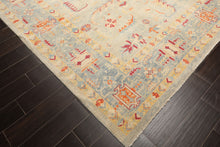 9x12 Aqua, Beige, Gold Color Hand Knotted Peshawar Wool Traditional Oriental Rug