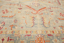 9x12 Aqua, Beige, Gold Color Hand Knotted Peshawar Wool Traditional Oriental Rug