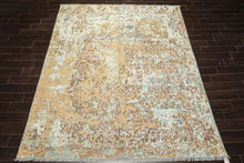 8x10 Camel, Aqua, Brown Color Hand Knotted Sherpa Wool & Bamboo Silk Modern & Contemporary Oriental Rug
