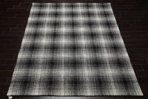 LoomBloom Multi Size Black Hand Hooked Modern & Contemporary Plaid Wool Oriental Area Rug