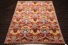 8x10 Burnt Orange, Aqua, Gray Color Hand Knotted Tibetan Wool Traditional Oriental Rug