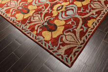 8x10 Burnt Orange, Aqua, Gray Color Hand Knotted Tibetan Wool Traditional Oriental Rug