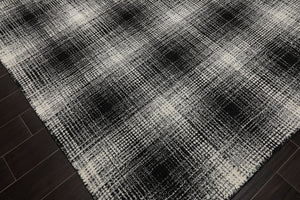 LoomBloom Multi Size Black Hand Hooked Modern & Contemporary Plaid Wool Oriental Area Rug