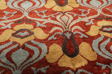8x10 Burnt Orange, Aqua, Gray Color Hand Knotted Tibetan Wool Traditional Oriental Rug