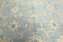 8x10 Aqua, Ivory, Celadon Color Hand Knotted Oushak Wool Traditional Oriental Rug