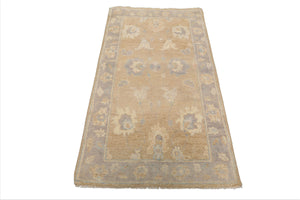 LoomBloom 3'1''x5'2" Tan Hand Knotted Afghan Oushak Transitional  Wool Oriental Area Rug