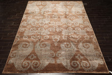 Multi Size Mocha Aqua Color Hand Knotted Tibetan Wool & silk Transitional Oriental Rug