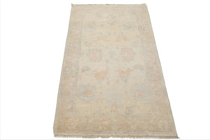 LoomBloom 3'1''x4'10" Ivory Hand Knotted Afghan Oushak Transitional  Wool Oriental Area Rug