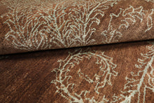 Multi Size Mocha Aqua Color Hand Knotted Tibetan Wool & silk Transitional Oriental Rug