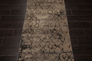 Runner Taupe, Gray, Beige Color Hand Knotted Oushak Wool Modern Oriental Rug