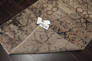 Runner Taupe, Gray, Beige Color Hand Knotted Oushak Wool Modern Oriental Rug