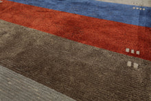 3x5 Gray, Blue, Teracotta Color Hand Knotted Tibetan Wool and Silk Modern Oriental Rug