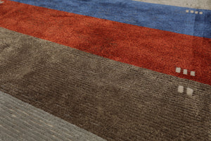 3x5 Gray, Blue, Teracotta Color Hand Knotted Tibetan Wool and Silk Modern Oriental Rug