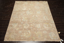 8x10 Faded Blush, Aqua, Gold Color Hand Knotted Oushak Wool Transitional Oriental Rug