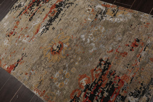 3x5 Gray, Rust, Moss Color Hand Knotted Tibetan Wool and Silk Modern Oriental Rug
