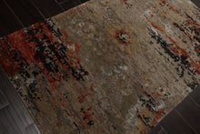 3x5 Gray, Rust, Moss Color Hand Knotted Tibetan Wool and Silk Modern Oriental Rug