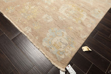 8x10 Faded Blush, Aqua, Gold Color Hand Knotted Oushak Wool Transitional Oriental Rug