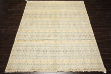 8x10 Ivory, Aqua, Gold Color Hand Knotted Tibetan New Zealand Wool Transitional Oriental Rug