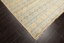 8x10 Ivory, Aqua, Gold Color Hand Knotted Tibetan New Zealand Wool Transitional Oriental Rug