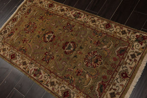 3x5 Gold, Beige, Rust Color Hand Knotted Agra Wool Traditional Oriental Rug