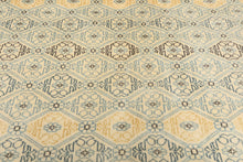 8x10 Ivory, Aqua, Gold Color Hand Knotted Tibetan New Zealand Wool Transitional Oriental Rug
