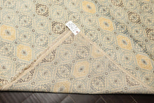 8x10 Ivory, Aqua, Gold Color Hand Knotted Tibetan New Zealand Wool Transitional Oriental Rug