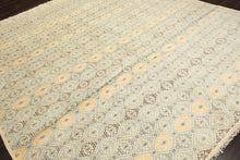 8x10 Ivory, Aqua, Gold Color Hand Knotted Tibetan New Zealand Wool Transitional Oriental Rug