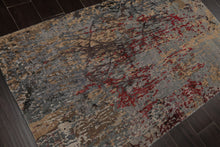 3x5 Gray, Blue, Coral Color Hand Knotted Tibetan Wool and Silk Modern & Contemporary Oriental Rug