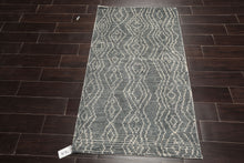 LoomBloom 3'x5' Celadon Hand Knotted Afghan Moroccan Modern & Contemporary Tribal Wool Oriental Area Rug