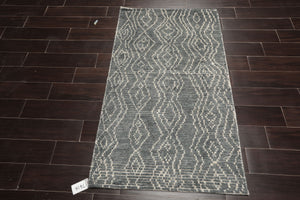 LoomBloom 3'x5' Celadon Hand Knotted Afghan Moroccan Modern & Contemporary Tribal Wool Oriental Area Rug