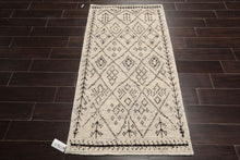 LoomBloom 3'x5' Ivory Hand Knotted Afghan Moroccan Modern & Contemporary Tribal Wool Oriental Area Rug