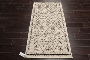 LoomBloom 3'x5' Ivory Hand Knotted Afghan Moroccan Modern & Contemporary Tribal Wool Oriental Area Rug
