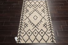 LoomBloom 3'x5' Ivory Hand Knotted Afghan Moroccan Modern & Contemporary Tribal Wool Oriental Area Rug