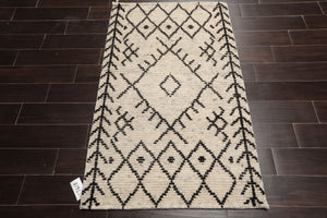 LoomBloom 3'x5' Ivory Hand Knotted Afghan Moroccan Modern & Contemporary Tribal Wool Oriental Area Rug