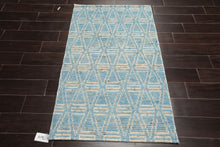 LoomBloom 3'x5' Blue Hand Knotted Afghan Moroccan Modern & Contemporary Tribal Wool Oriental Area Rug