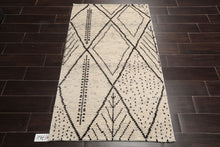 LoomBloom 3'x5' Ivory Hand Knotted Afghan Moroccan Modern & Contemporary Tribal Wool Oriental Area Rug