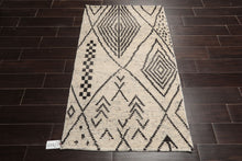 LoomBloom 3'x5' Ivory Hand Knotted Afghan Moroccan Modern & Contemporary Tribal Wool Oriental Area Rug