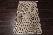 LoomBloom 3'x5' Beige Hand Knotted Afghan Moroccan Modern & Contemporary Tribal Wool Oriental Area Rug