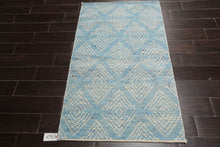 LoomBloom 3'x5' Blue Hand Knotted Afghan Moroccan Modern & Contemporary Tribal Wool Oriental Area Rug