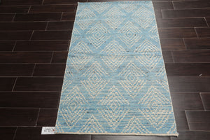 LoomBloom 3'x5' Blue Hand Knotted Afghan Moroccan Modern & Contemporary Tribal Wool Oriental Area Rug