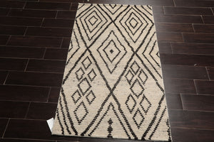 LoomBloom 3'x5' Beige Hand Knotted Afghan Moroccan Traditional Tribal Wool Oriental Area Rug