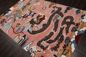 Multi Size Pink Navy Burgundy Color Hand Tufted Pictorial Wool Transitional Oriental Rug