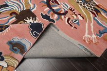 Multi Size Pink Navy Burgundy Color Hand Tufted Pictorial Wool Transitional Oriental Rug