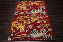 Multi Size Red Gold Teal Color Hand Tufted Pictorial Wool Transitional Oriental Rug