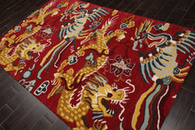 Multi Size Red Gold Teal Color Hand Tufted Pictorial Wool Transitional Oriental Rug
