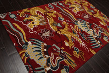 Multi Size Red Gold Teal Color Hand Tufted Pictorial Wool Transitional Oriental Rug