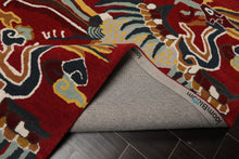 Multi Size Red Gold Teal Color Hand Tufted Pictorial Wool Transitional Oriental Rug